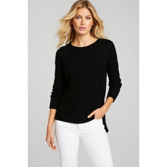 ANN TAYLOR BLACK CABLE KNIT ACADEMIA CASUAL CLASSIC PREPPY WOOL SWEATER SZ L NWT - Picture 4 of 4